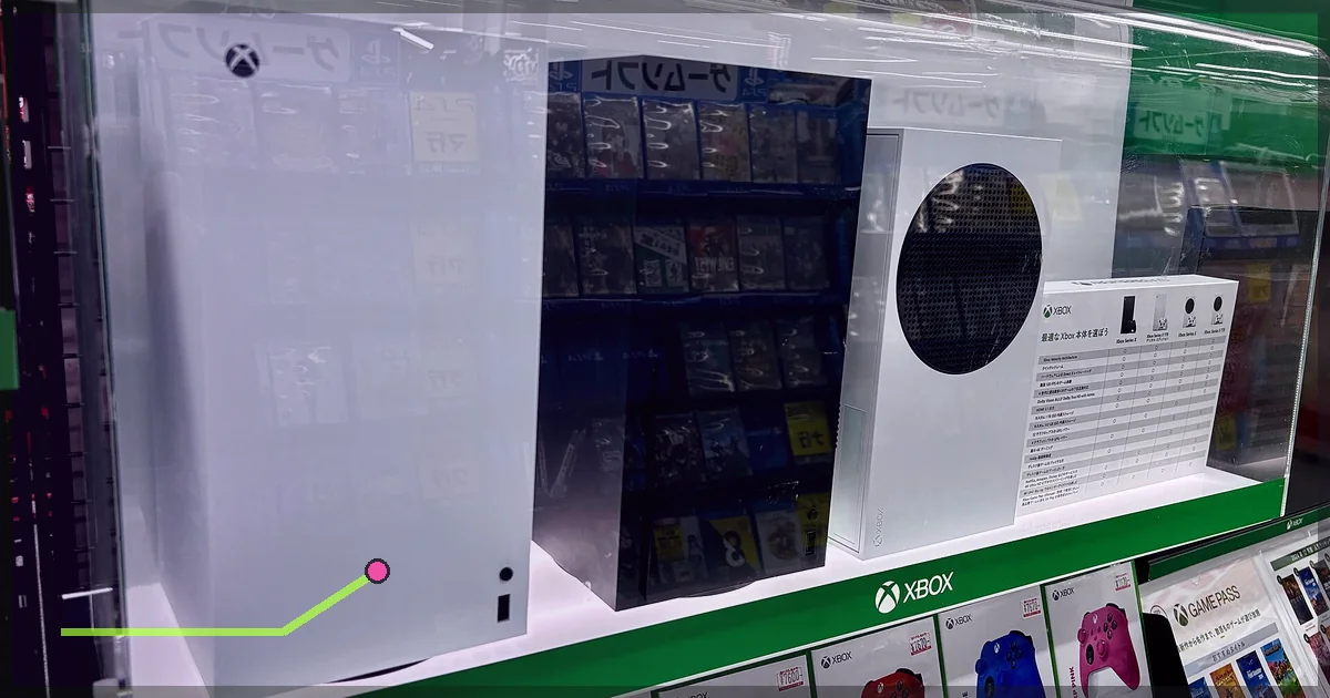 Xbox Series X and Series S consoles displayed together in a store