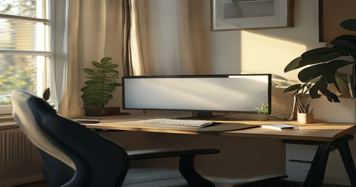 Empty home desk with a softly focused monitor and paper notebook after a connection test