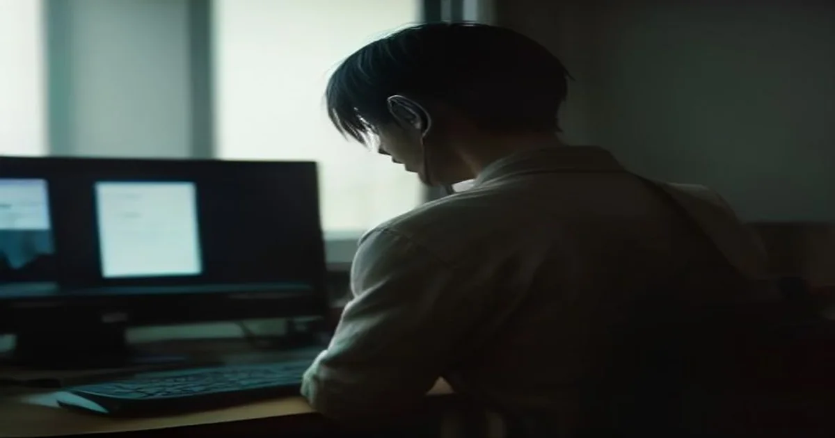 Adult gamer viewed from behind while recording repeated ping checks at a home desk