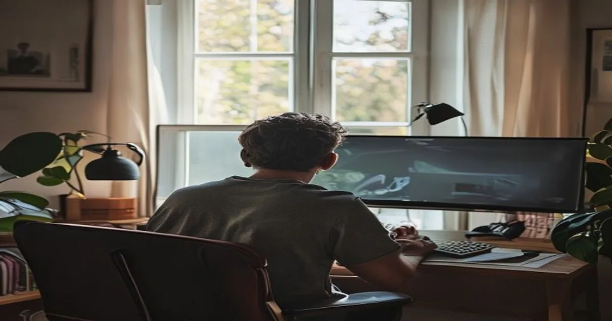 Gamer viewed from behind checking a single monitor during a home latency test
