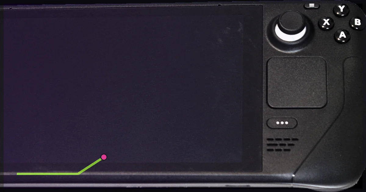 Close view of the Steam Deck screen and integrated controls