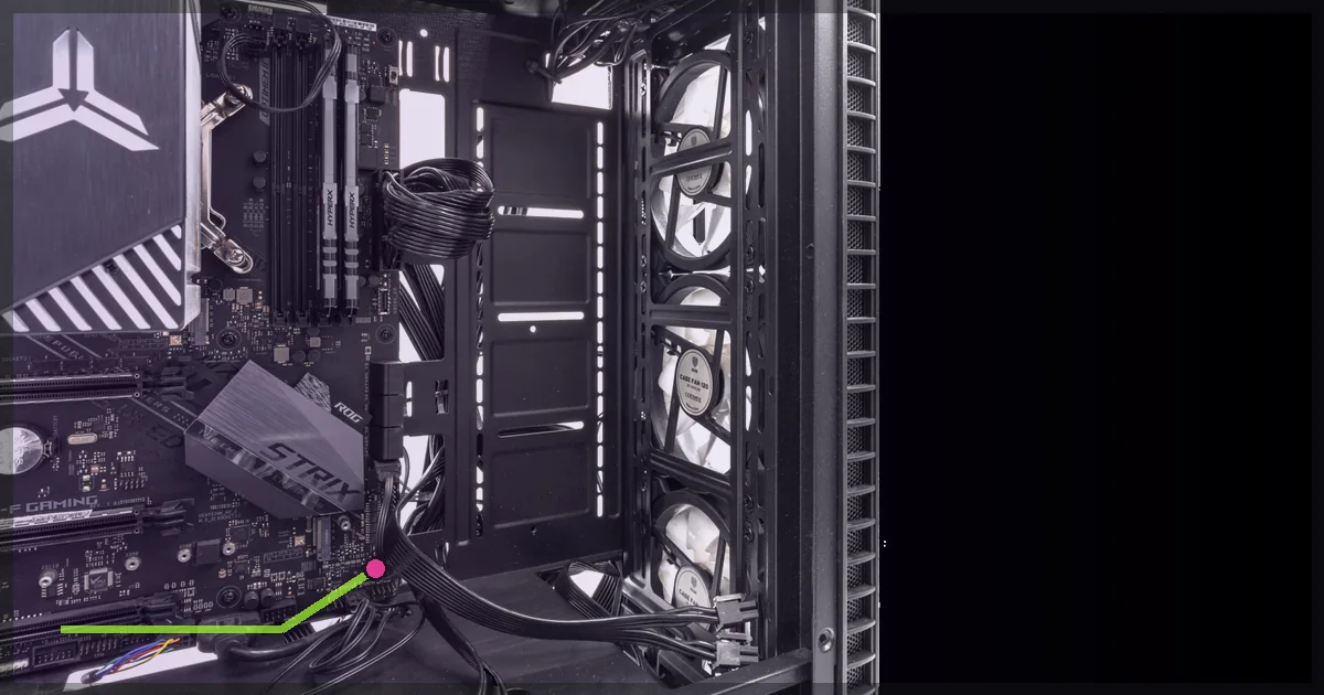 Open high-performance gaming PC showing cooling fans and components