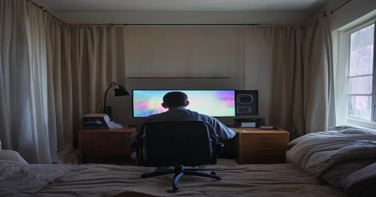 Gamer seated at a single-monitor setup while diagnosing Fortnite lag