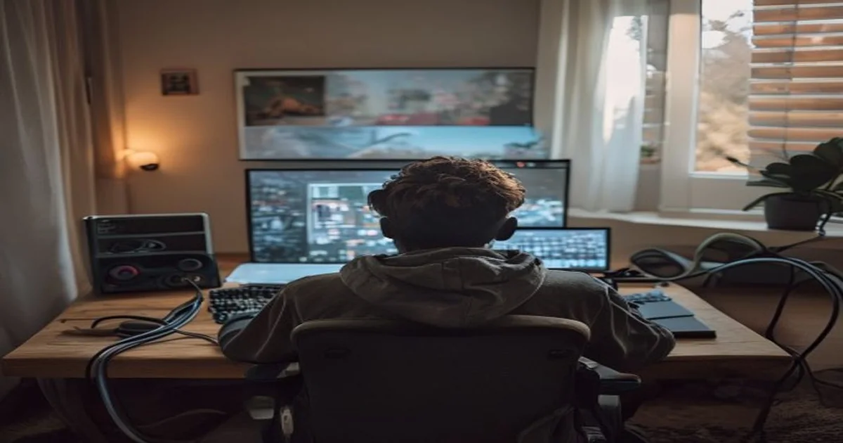 Gamer viewed from behind at a home desk during a Wi-Fi packet-loss comparison