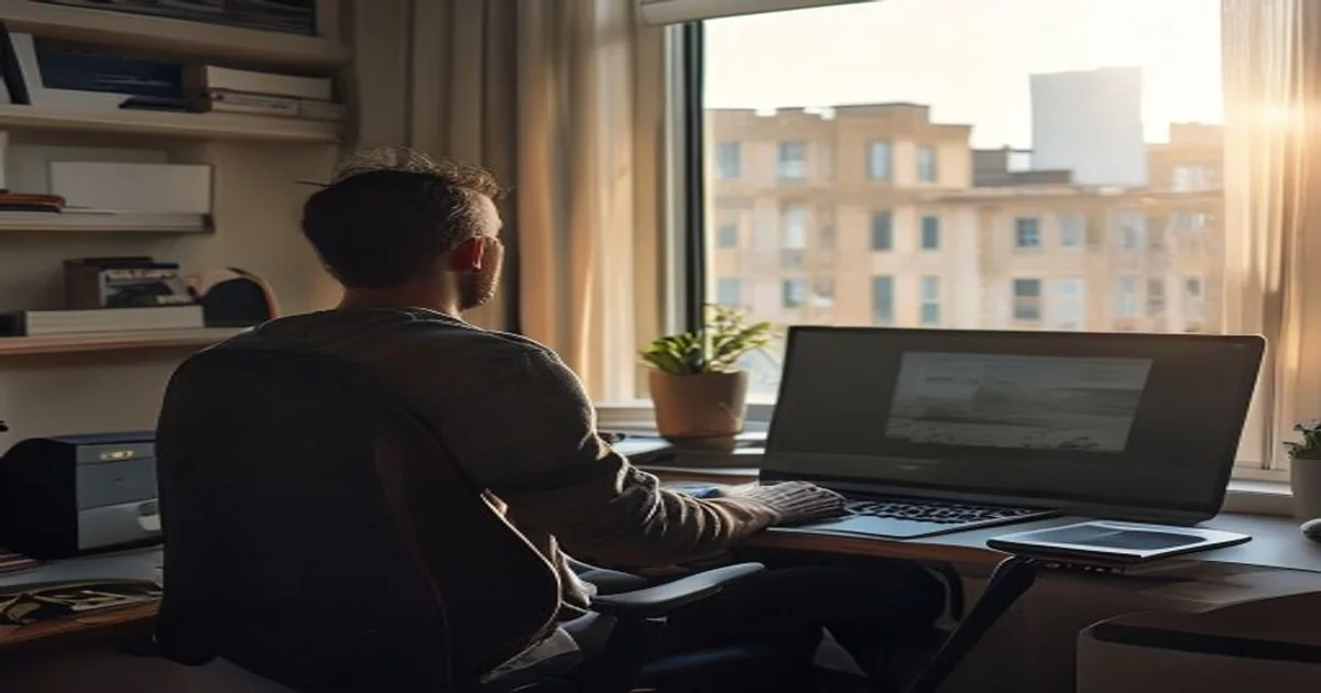 Adult gamer seated beside an apartment window during a home upload test