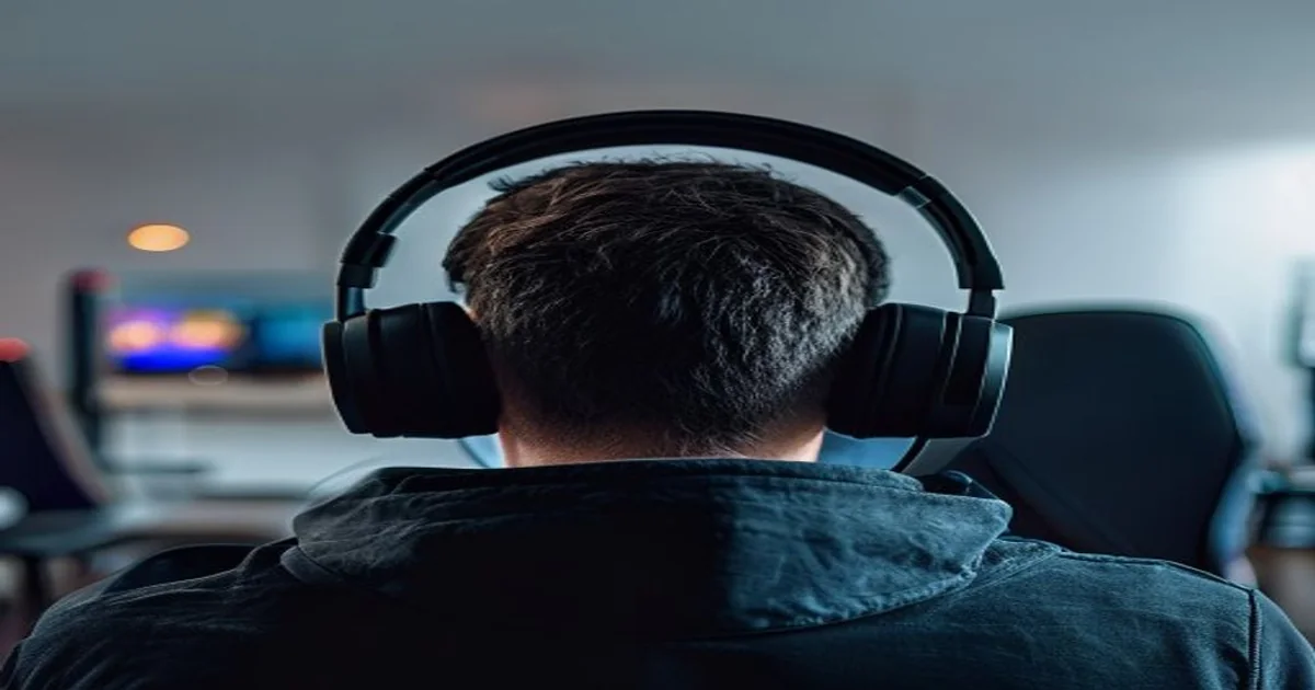 Gamer wearing a headset while troubleshooting lag in a PC game